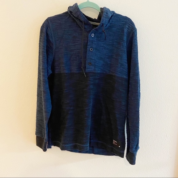 Union Denim Blue Baja Henley Hoodie Pullover Knit Sweatshirt Men Small New - Picture 2 of 9